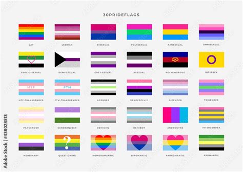 Identity pride flags set. Pride Month. Flag of gay, transgender, bisexual, lesbian etc. Stock ...