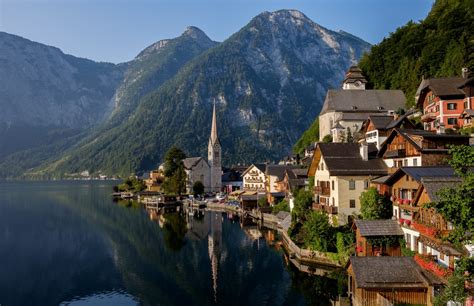 Hallstatt Austria Lake Hallstatt Alps Гальштат Австрия Гальштатское озеро Альпы озеро горы дома ...