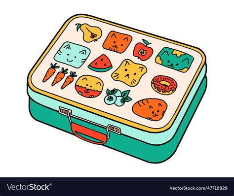 School lunch box cartoon in doodle retro style Vector Image