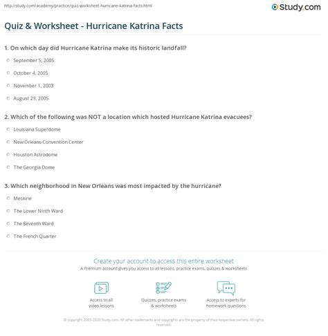 Quiz & Worksheet - Hurricane Katrina Facts | Study.com