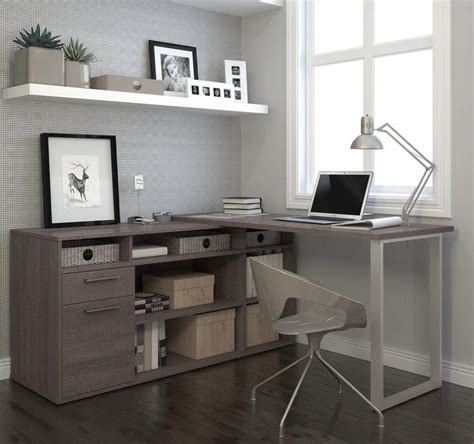 Modern L-shaped Desk with Integrated Storage in Bark Gray | Home office ...