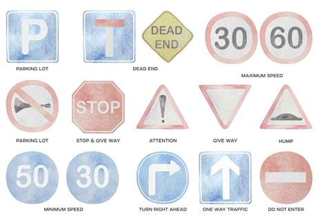 Watercolor road sign clipart. Traffic signs clip art. Bundle 32 PNG By Art and Funny | TheHungryJPEG