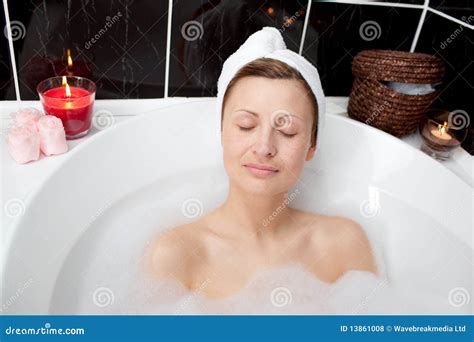 Beautiful Woman Relaxing In A Bubble Bath Royalty Free Stock Photos - Image: 13861008