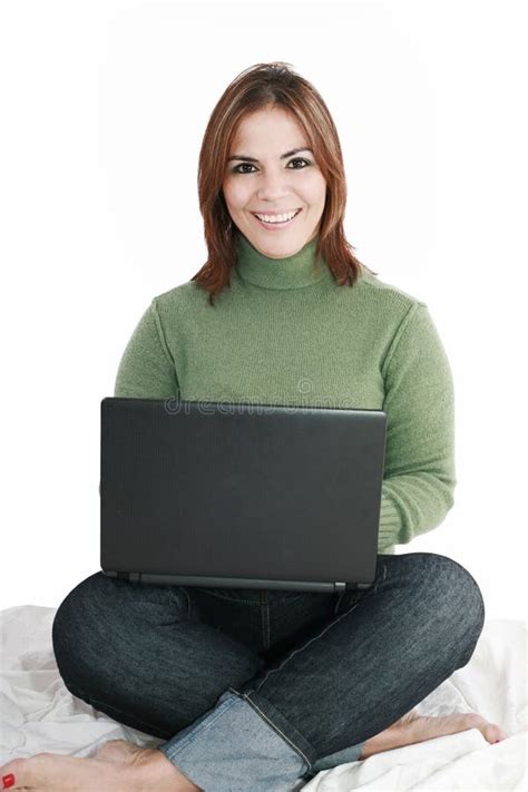 Woman Student Sitting with Laptop Stock Image - Image of cheerful, college: 22949079