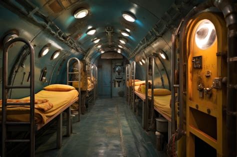 Premium AI Image | Submarine sleeping quarters with bunk beds and lockers created with generative ai