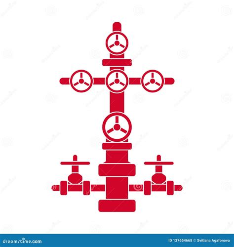 Graphic Red Flat Vector Wellhead Icon Isolated for Petroleum Industry ...