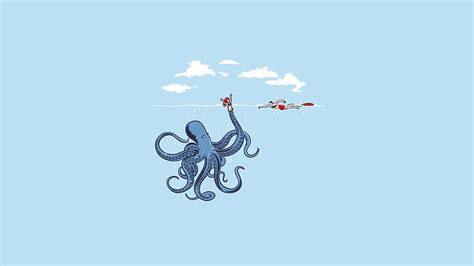 HD wallpaper: minimalism, simple, dark humor, blue, octopus, simple ...