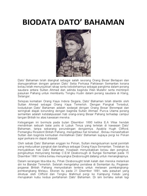 Biodata Dato' Bahaman | PDF