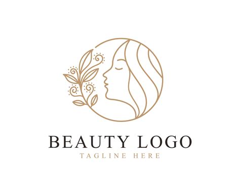 Beauty logo with woman head inside circle and leaf floral flower design ...