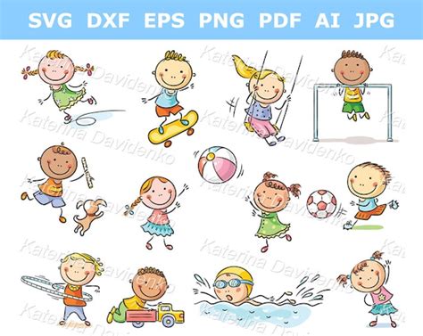 Kids Clipart Set of Cartoon Kids Outdoor Activities Sports | Etsy Canada