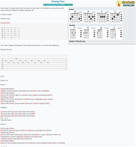 Chord: Closing Time - Semisonic - tab, song lyric, sheet, guitar ...