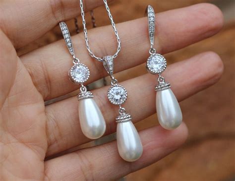 Pearl Bridal Jewelry Set Pearl Wedding Jewelry Pearl Drop - Etsy