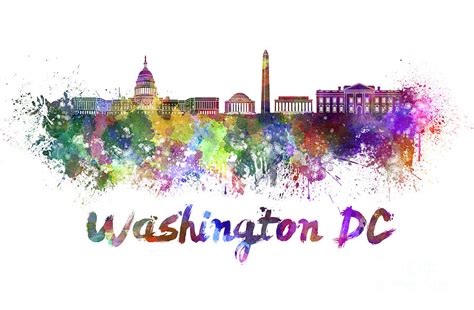 Washington Dc Skyline In Watercolor Painting by Pablo Romero