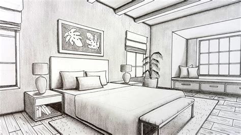 Pin by irem el on içt | Perspective room, Bedroom drawing, Bedroom design