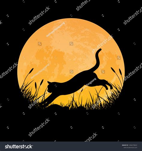 Silhouette Cat Jumping Over Grass Field Stock Vector (Royalty Free) 1206270823 | Shutterstock