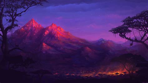 2560x1440 Forest Mountains Colorful Night Trees Fantasy Artwork 5k ...