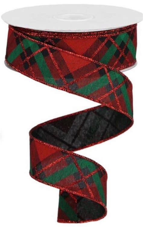 Christmas Ribbon Glitter Plaid Ribbon 1 1/2 Red Plaid | Etsy