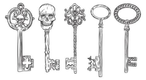 Skeleton Key And Lock Drawing