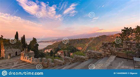 Mount Etna at Sunrise, Sicily, Italy Stock Image - Image of house ...