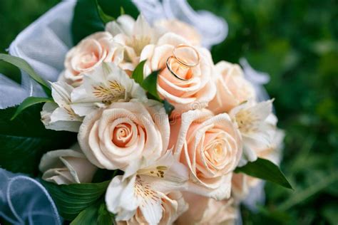 Wedding Bouquet from Peach-colored Roses Stock Photo - Image of married ...