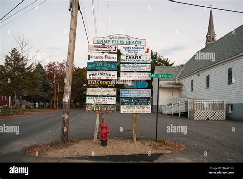 Sign boards at Camp Ellis Beach, Maine Stock Photo - Alamy