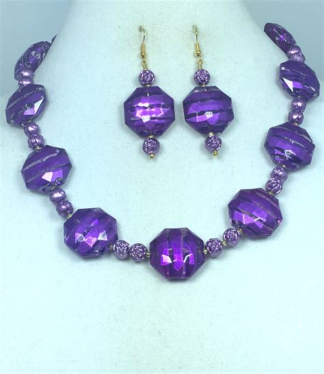 Purple and Gold Necklace Earrings Set Jewelry Set Purple - Etsy Canada