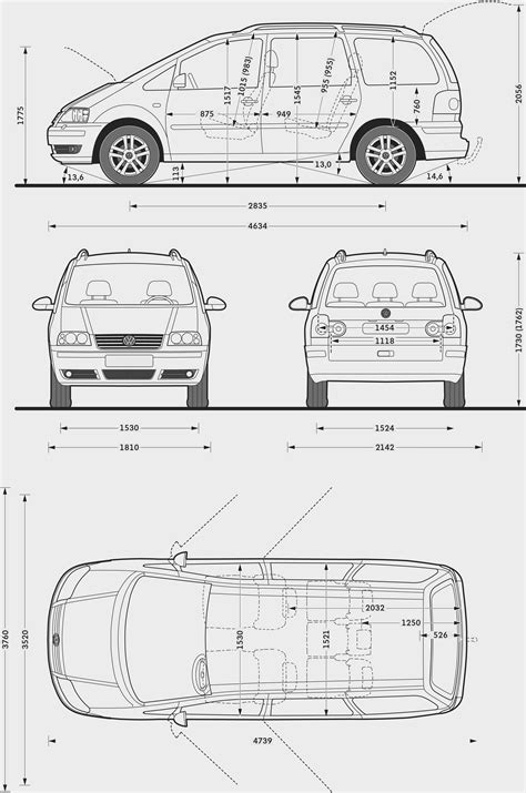 Volkswagen Sharan 2008 Blueprint - Download free blueprint for 3D modeling