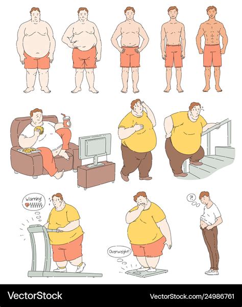 Fat person weight loss comparison drawing Vector Image