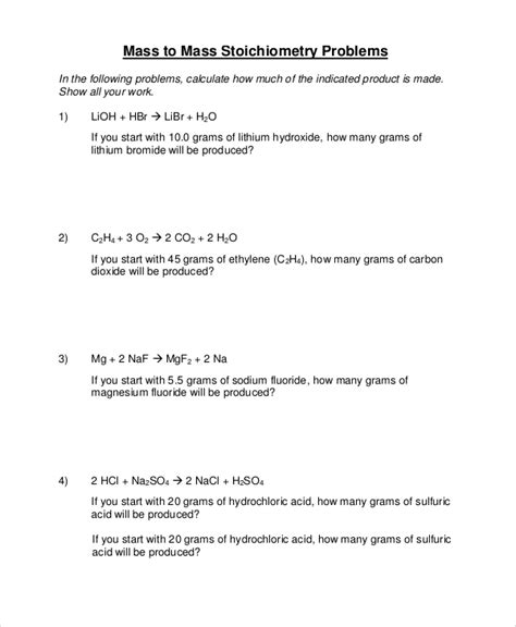 Mass Mass Problems Worksheet Stoichiometry Mass-mass Problems – Worksheet Ideas