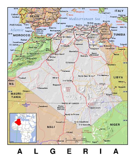 Detailed political map of Algeria with relief | Algeria | Africa ...