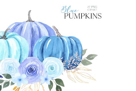 Watercolor Blue Pumpkin Clipart By Larysa Zabrotskaya | TheHungryJPEG