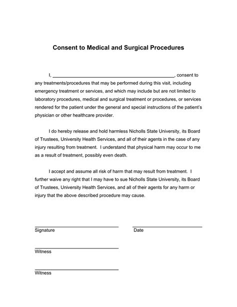 Consent to Medical and Surgical Procedures