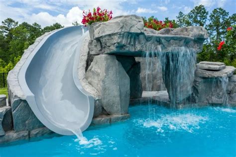 RicoRock Component Grotto Waterfall in a Pool w/ Water Slide