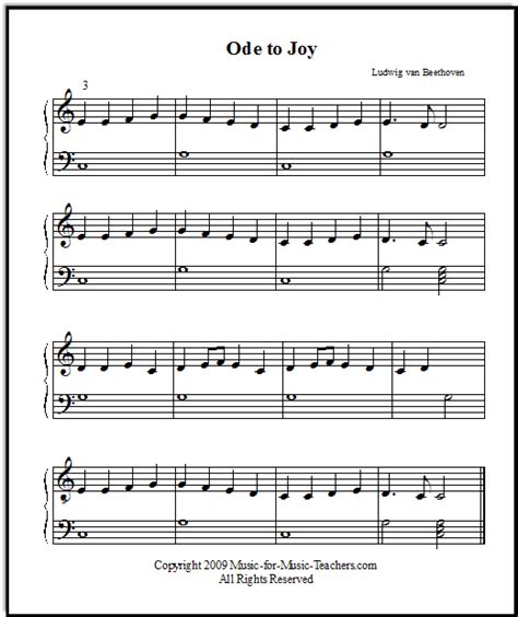 Ode To Joy Piano Sheet Music With Numbers / Easy Piano Solo Arrangement ...