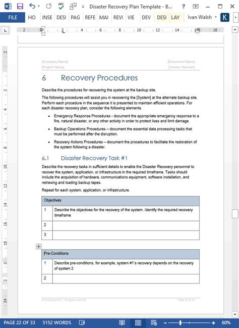 It Disaster Recovery Plan Template Word