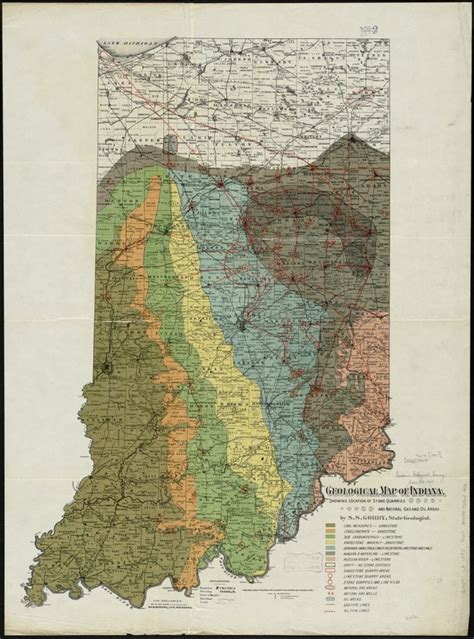 Geological map of Indiana, showing location of stone quarries and ...