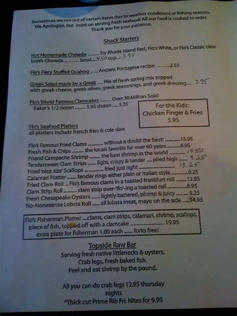 Flo's Clam Shack Menu, Menu for Flo's Clam Shack, Middletown ...