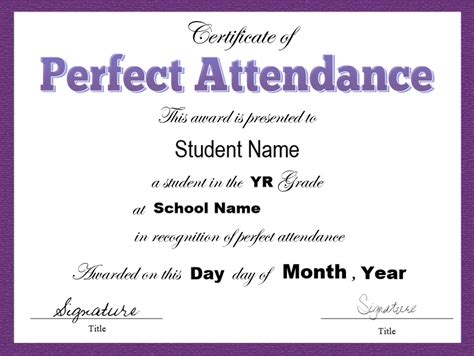 Free Perfect Attendance Certificate Word Template