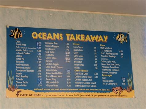 Menu at Oceans fast food, Haltwhistle