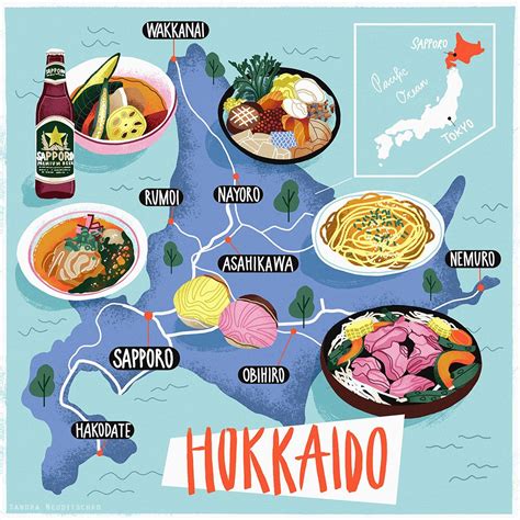 food map, food, map, illustration, travel, hokkaido, japan, inspiration, digitalart, japanese ...