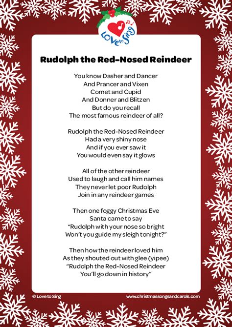 Free printable lyrics rudolph the red nosed reindeer, Download Free printable lyrics rudolph the ...