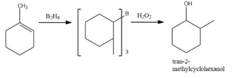 1-Methylcyclohexene is allowed to react with ${{B}_{2}}{{H}_{6}}$. The product is then treated ...