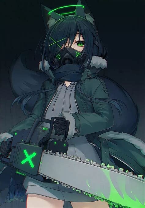 HD wallpaper: Muryotaro, anime, anime girls, vertical, gas masks, green ...