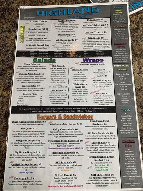 Menu at Highland Howie's Pub & Grill, Green Bay