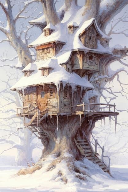 Premium AI Image | Tree house for a fantasy setting drawing