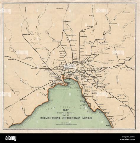 Victorian Railways map of Melbourne Suburban Lines. Australia 1927 old ...