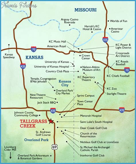 Kansas City Map Tourist Attractions - TravelsFinders.Com