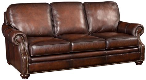 Hooker Furniture SS185 Brown Leather Sofa with Wood Exposed Bun Foot ...