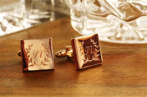 Engraved Rose Gold Cufflinks - Personalized Groomsmen Cufflinks - Square Monogramed Cufflinks