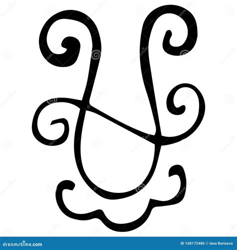 Black Sign Ophiuchus on a White Background. Hand-drawn Zodiac Symbol with a Decorative Wavy ...